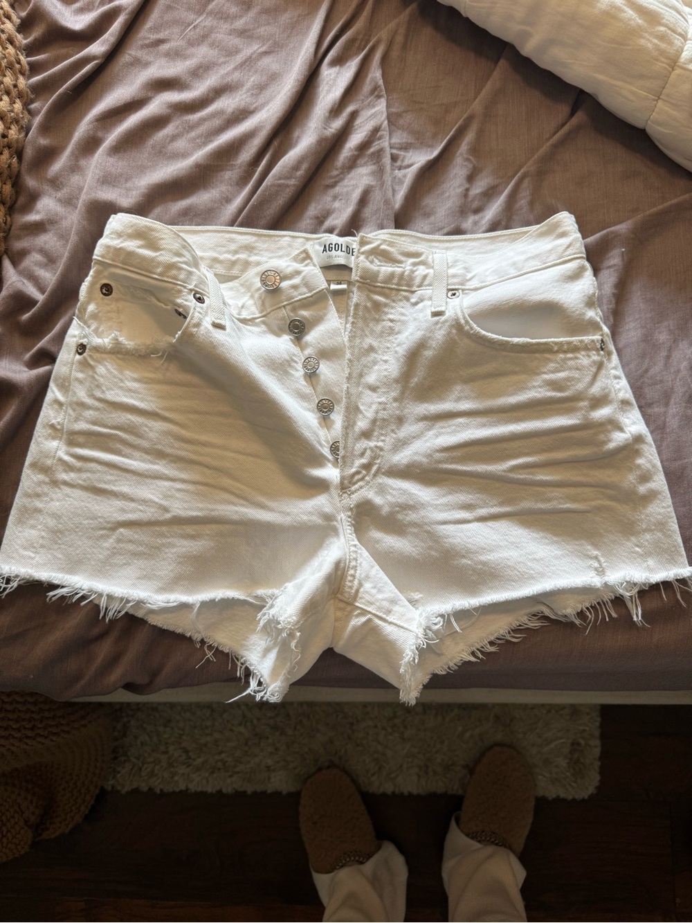 NWOT AGOLDE Parker Shorts -  White High-Rise Frayed Hem Denim Shorts